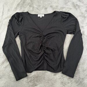 Nation LTD Angelina Black Long Sleeve Ruched Top Blouse Shirt SMALL